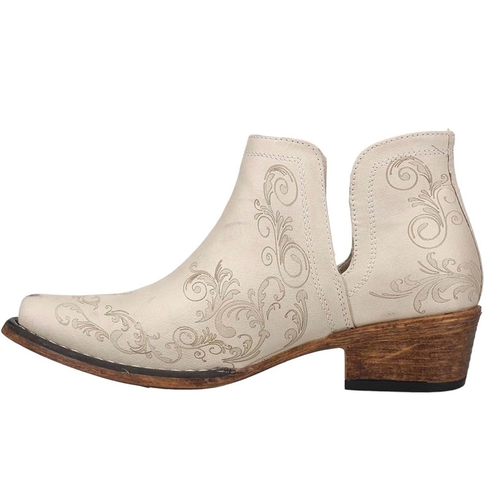Roper Cream Western Cutout Ankle Booties with Embroidered Scrolls - Picture 3 of 8